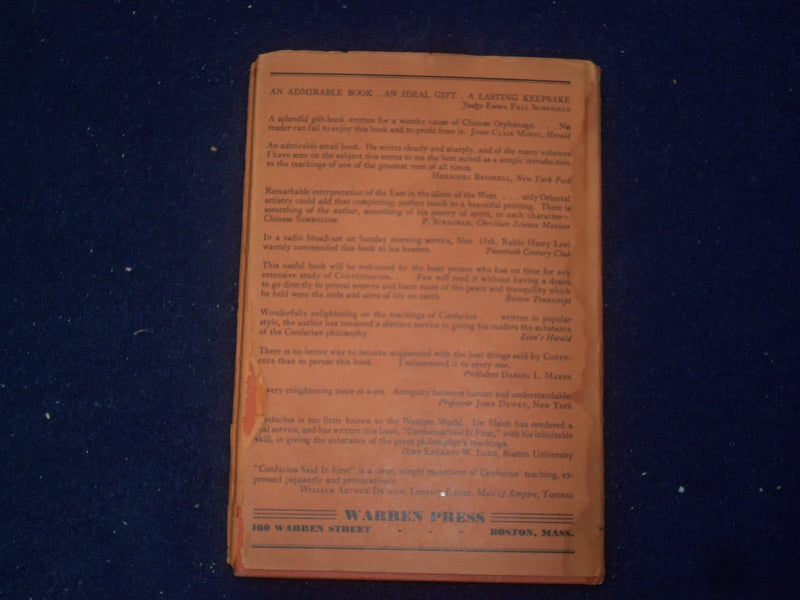 1943 CONFUCIUS SAID IT FIRST HARDCOVER BOOK - INSCRIBED BY TEHYI HSIEH - KD 8792