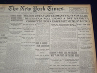 1920 JUNE 27 NEW YORK TIMES - WILSON, BRYAN AND TAMMANY FIGHT FOR LEAD - NT 9119