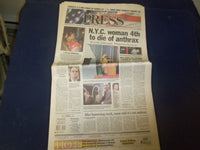2001 NOV 1 ASBURY PARK PRESS NEWSPAPER -NYC WOMAN 4TH TO DIE OF ANTHRANX-NP 4217