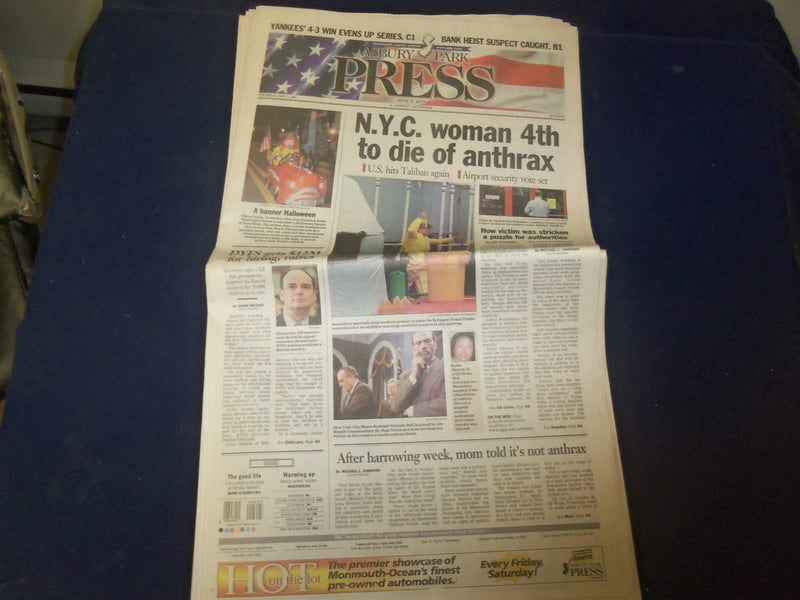 2001 NOV 1 ASBURY PARK PRESS NEWSPAPER -NYC WOMAN 4TH TO DIE OF ANTHRANX-NP 4217