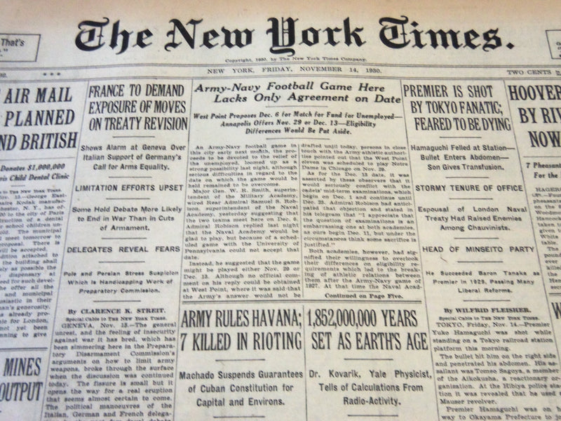 1930 NOVEMBER 14 NEW YORK TIMES - ARMY-NAVY FOOTBALL GAME HERE - NT 5736
