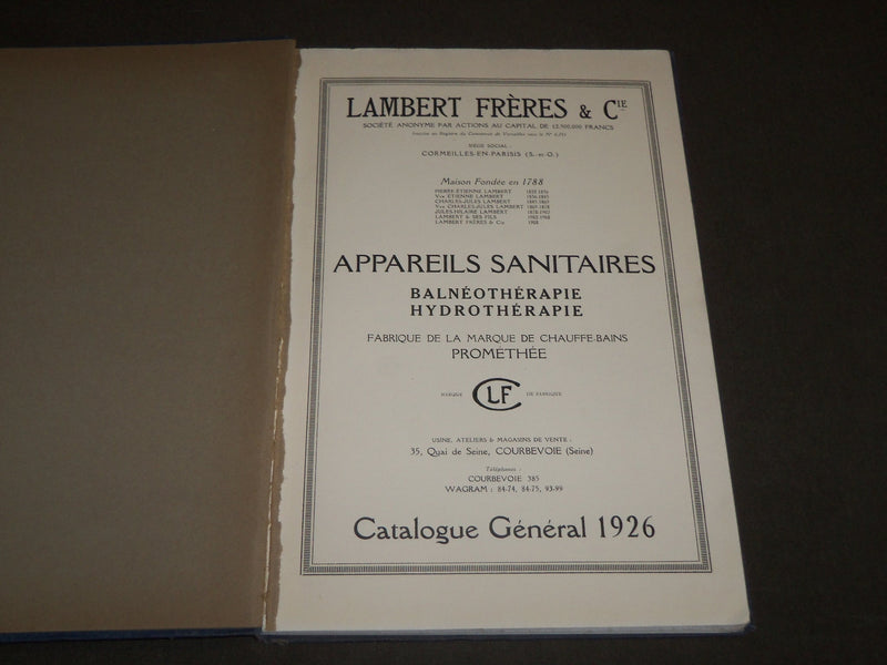 1926 LAMBERT FRERES & CIE APPAREILS SANITAIRES FRENCH CATALOGUE - FR 353