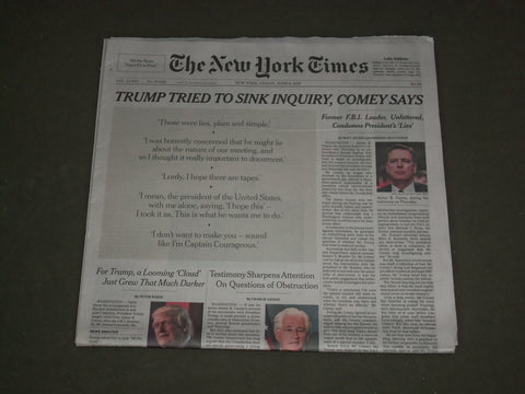 2017 JUNE 9 NEW YORK TIMES - TRUMP TRIED TO SINK INQUIRY, JAMES COMEY SAYS