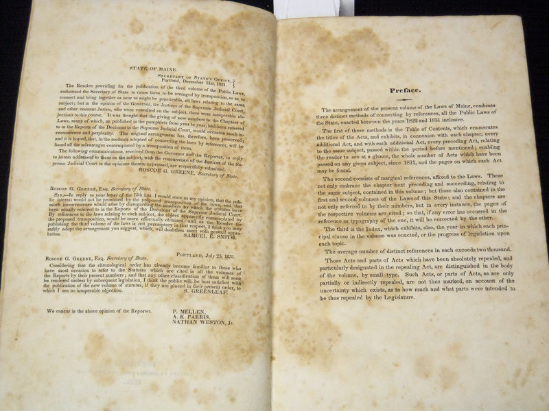 1831 LAWS OF THE STATE OF MAINE VOLUME NO. 3 - PORTLAND - KD 6263F