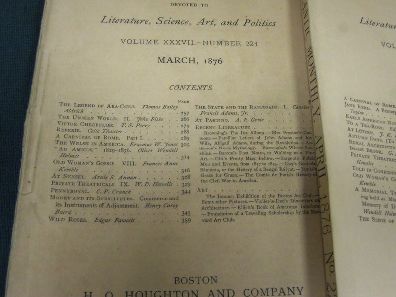 1876 THE ATLANTIC MONTHLY MAGAZINE LOT 7 ISSUES - STORIES & ARTICLES - WR 60