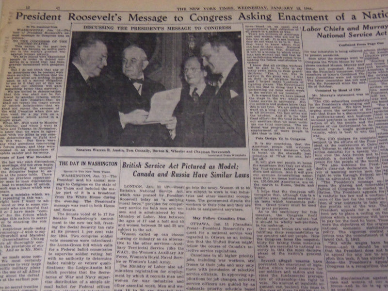 1944 JANUARY 12 NEW YORK TIMES - ROOSEVELT STATE OF THE UNION ADDRESS - NT 2592