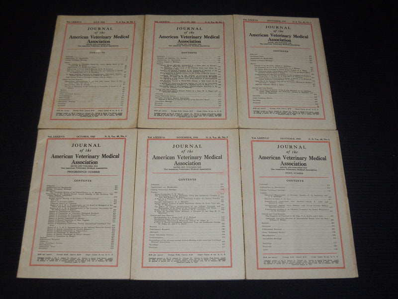 1935 AMERICAN VETERINARY MEDICAL ASSOC. JOURNAL 12 ISSUES COMPLETE YR - WR 632J