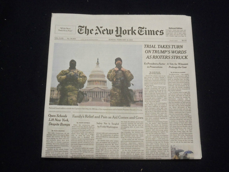 2021 FEB 14 NEW YORK TIMES - TRIAL TAKES TURN ON TRUMP'S WORDS AS RIOTERS STRUCK