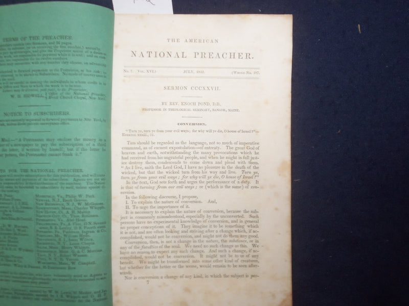 1842 THE AMERICAN NATIONAL PREACHER MONTHLY MAGAZINE - LOT OF 4 - J 9756