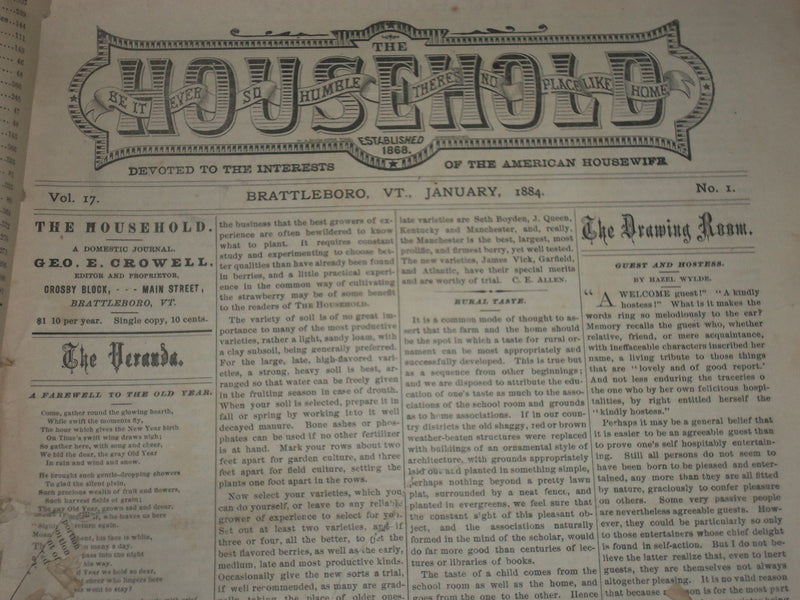 1884 JAN-DEC THE HOUSEHOLD MONTHLY JOURNAL BOUND VOLUME - 12 ISSUES - KD 2305