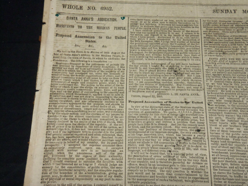 1855 SEPTEMBER 9 NEW YORK HERALD NEWSPAPER - SANTA ANNA ABDICATION - NP 4895