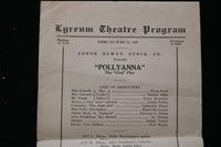 1921 JUNE 13 LYCEUM THEATRE PROGRAM - POLLYANNA - K 1829