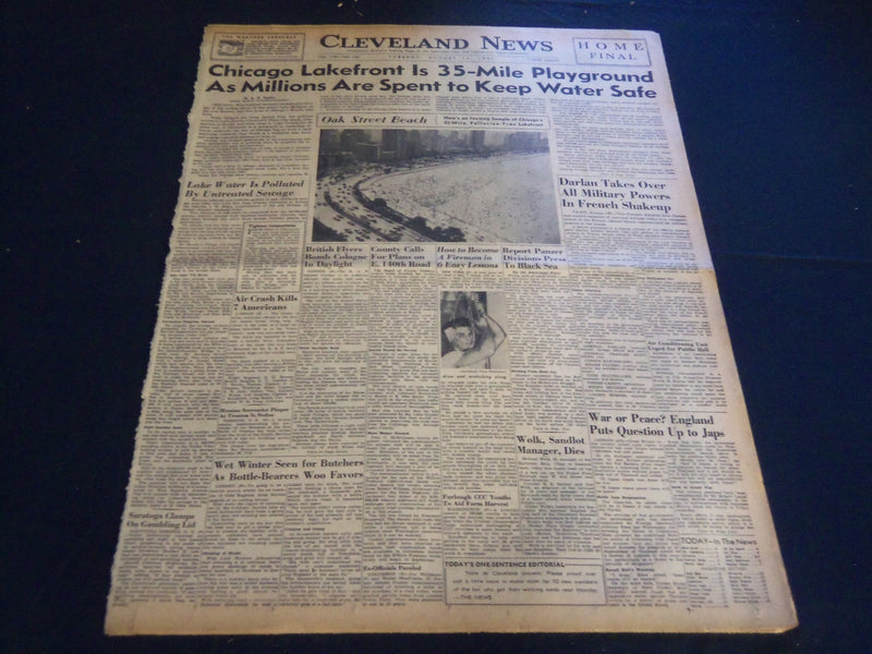 1941 AUGUST 12 CLEVELAND NEWS NEWSPAPER - CHICAGO LAKEFRONT IS 35 MILE - NT 7406