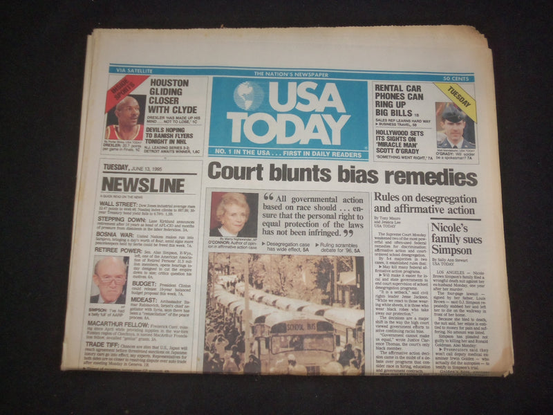 1995 JUNE 13 USA TODAY NEWSPAPER - COURT BLUNTS BIAS REMEDIES - NP 7799