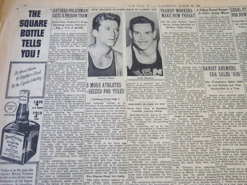 1951 MARCH 28 NEW YORK TIMES - 3 MORE CITY COLLEGE ATHLETES SEIZED - NT 5946