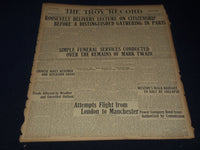 1910 APRIL 23 TROY RECORD - SIMPLE FUNERAL SERVICES FOR MARK TWAIN - NT 9573
