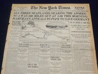 1919 MAY 17 NEW YORK TIMES - ALL 3 SEAPLANES NEARING THE AZORES - NT 9250