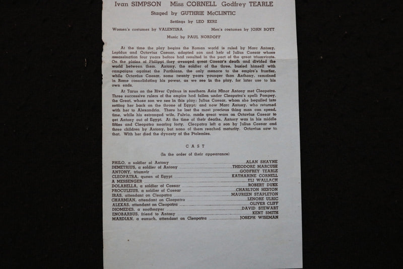 1948 MARCH 22 ANTOHY AND CLEOPATRA PROGRAM - CHARLTON HESTON - K 2818