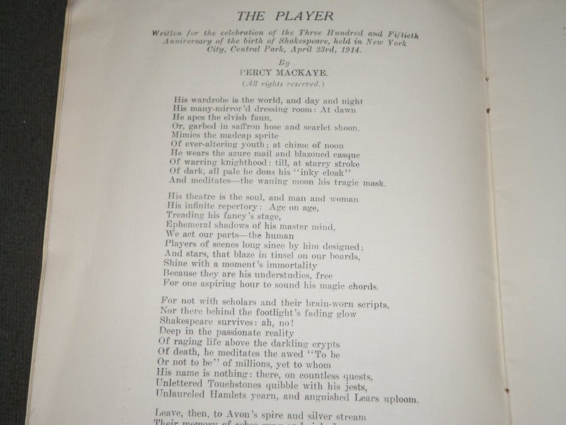 1914 APRIL 23 SHAKESPEARE 350TH ANNIVERSARY CELEBRATION BOOK - J 3161