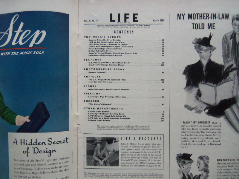 1941 MAY 5 LIFE MAGAZINE - JOHN HARVARD AND FRESHMAN - L 233