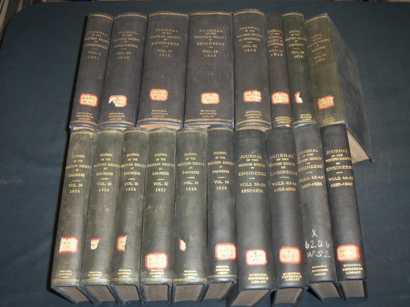1904-1940 WESTERN SOCIETY OF ENGINEERS JOURNAL BOUND VOLUMES LOT OF 18 - KD 5A