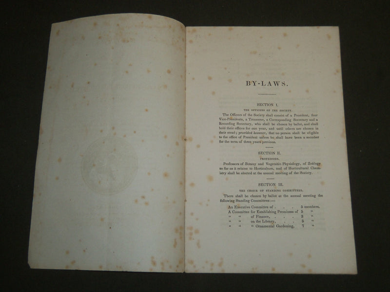 1858 BY-LAWS OF THE MASSACHUSETTS HORTICULTURAL SOCIETY - BOSTON - J 4736