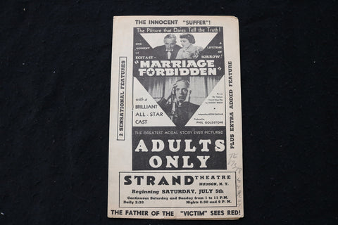 1937 MARRIAGE FORBIDDEN MOVIE PROGRAM - STRAND THEATRE - HUDSON, NY - K 1853