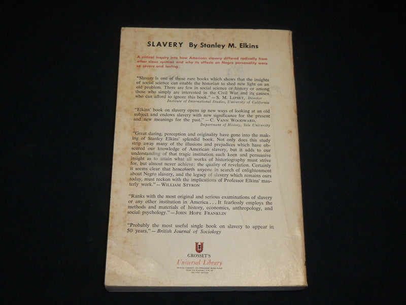 1963 SLAVERY A PROBLEM SOFTCOVER BOOK BY STANLEY M. ELKINS - KD 6562