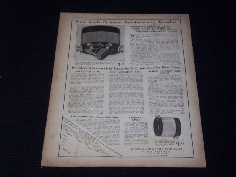 1928 SEPTEMBER 22 RADIO WORLD MAGAZINE NICE ELECTRONICS COVERS & ADS - E 2822