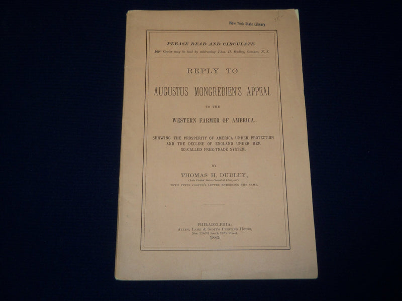 1883 AUGUSTUS MONGREDIEN'S APPEAL REPLY BOOK BY THOMAS H. DUDLEY - J 4443