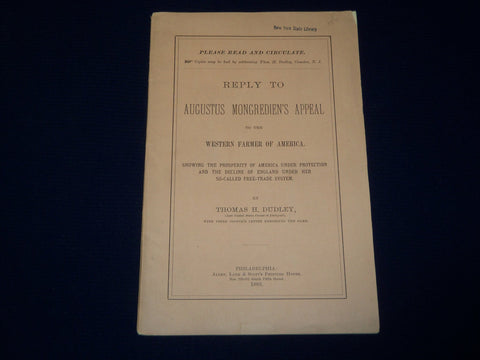 1883 AUGUSTUS MONGREDIEN'S APPEAL REPLY BOOK BY THOMAS H. DUDLEY - J 4443
