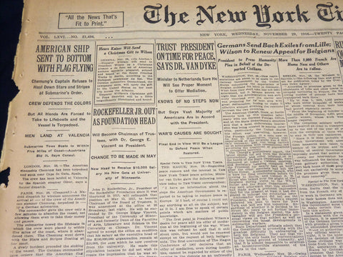 1916 NOV 29 NEW YORK TIMES - ROCKEFELLER JR. OUT AS FOUNDATION HEAD - NT 7717