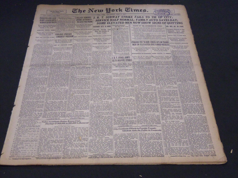 1926 JULY 7 NEW YORK TIMES - SUBWAY STRIKES FAILS TO TIE UP CITY - NT 5094