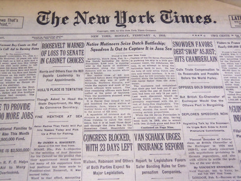 1933 FEBRUARY 6 NEW YORK TIMES - MUTINEERS SEIZE DUTCH SHIP - NT 4179