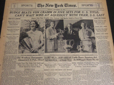 1937 SEPTEMBER 12 NEW YORK TIMES SPORTS SECTION- BUDGE BRATS VON CRAMM - NT 7007