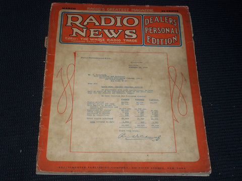 1928 MARCH RADIO NEWS MAGAZINE - PRICE WATERHOUSE & CO. FRONT COVER - E 5233