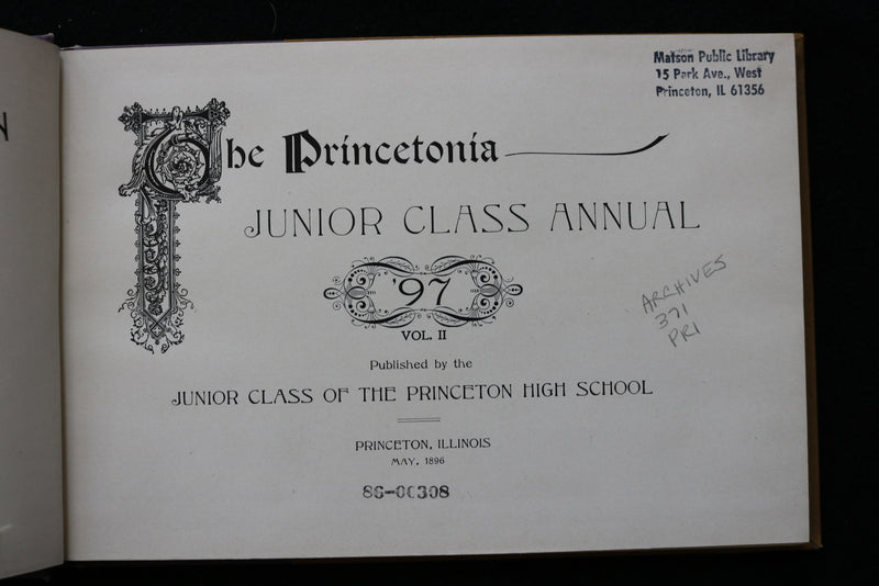1896 MAY THE PRINCETONIA PRINCETON HIGH SCHOOL YEARBOOK- PRINCETON, IL - YB 3487