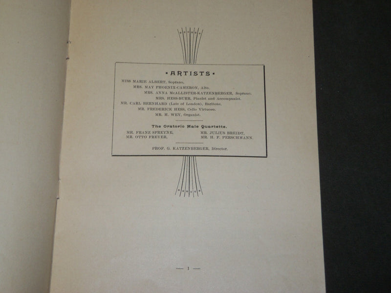 1889 OCTOBER 1 CHICAGO ORATORIO SOCIETY PROGRAM - FIRST GRAND CONCERT - J 3713