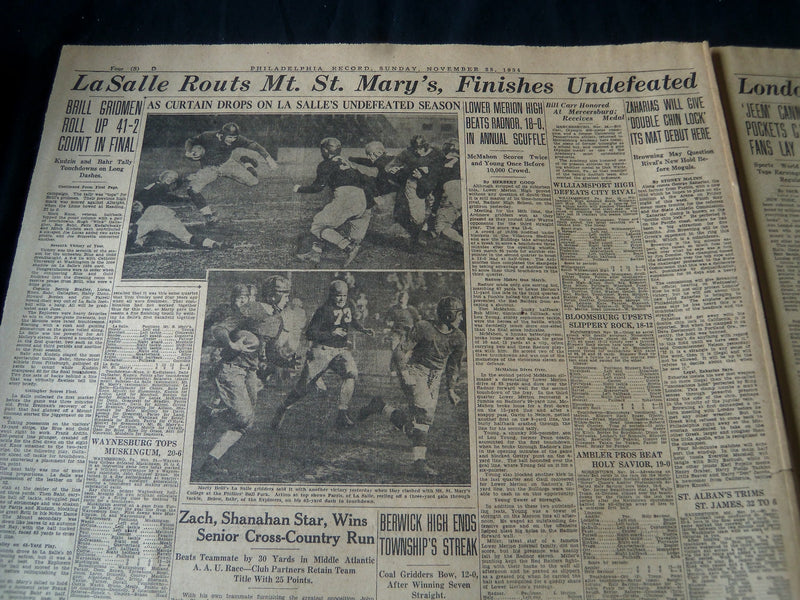 1934 NOV 25 PHILADELPHIA RECORD NEWSPAPER SPORTS SECTION - NOTRE DAME- NT 7251