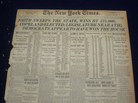 1922 NOVEMBER 8 NEW YORK TIMES - SMITH SWEEPS STATE, WINS BY 375,000 - NT 8421