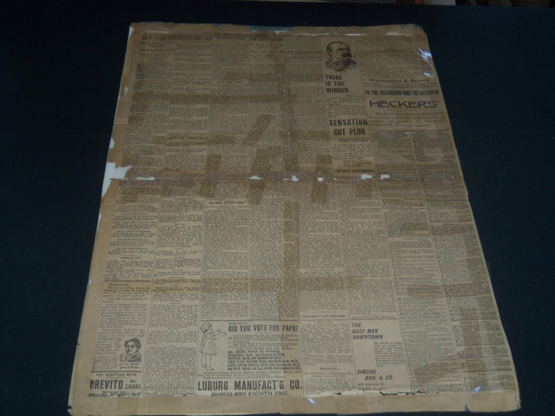 1892 NOVEMBER 9 PHILADELPHIA RECORD NEWSPAPER - CLEVELAND WINS AGAIN - NT 7383