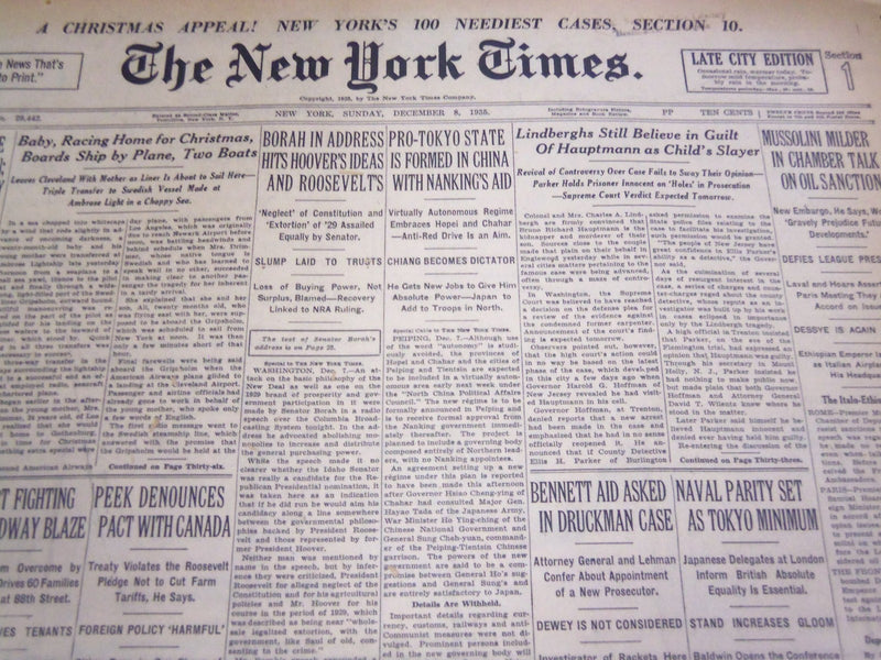 1935 DECEMBER 8 NEW YORK TIMES - LINDBERGH'S STILL BELIEVE IN GUILT - NT 4895