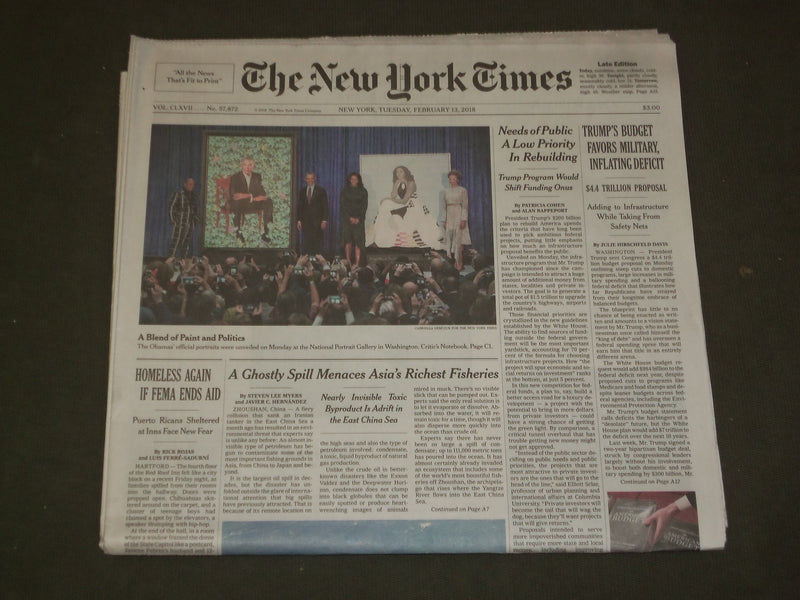 2018 FEBRUARY 13 NEW YORK TIMES-TRUMP'S BUDGET FAVORS MILITARY, INFLATES DEFICIT