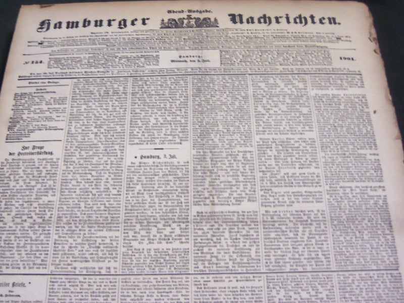 1901 JULY 3-AUGUST 31 HAMBURGER NACHRICHTEN GERMAN NEWSPAPER LOT - BV 163