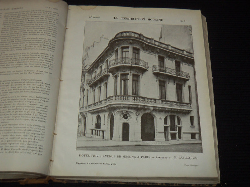 1908-1909 LA CONSTRUCTION MODERNE MAGAZINE BOUND VOLUME NO. 24