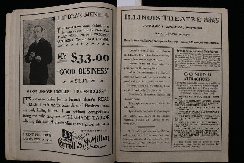 1901 ILLINOIS THEATRE PROGRAMME - ALICE NIELSEN - SARAH BERNHARDT - K 3034