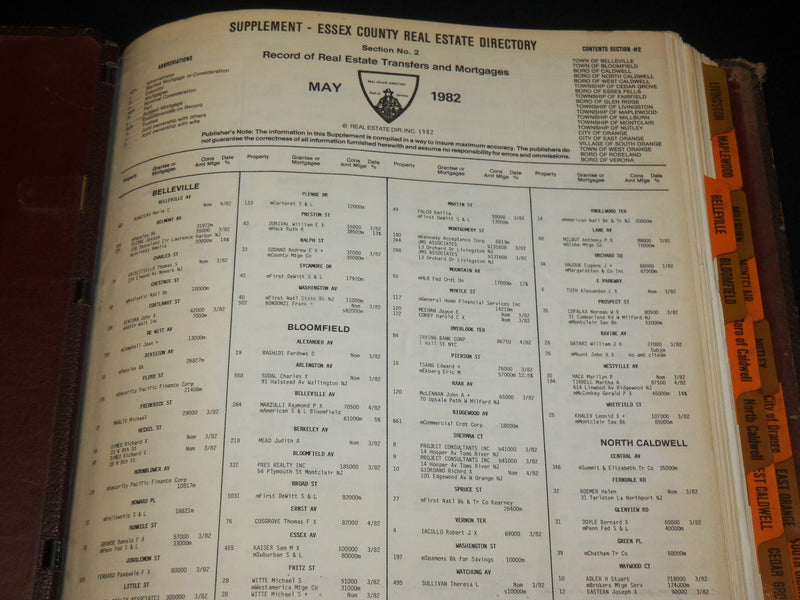 1981-1982 ESSEX COUNTY NEW JERSEY REAL ESTATE DIRECTORY BOOK - KD 3039