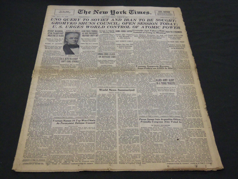 1946 MARCH 29 NEW YORK TIMES - GROMYKO SHUNS COUNCIL - NT 4227