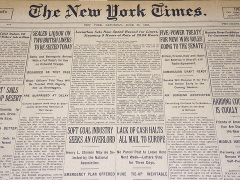 1923 JUNE 23 NEW YORK TIMES - LEVIATHAN SETS NEW SPREAD RECORD - NT 8727