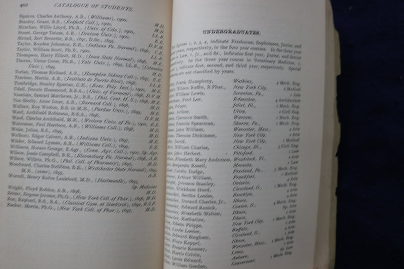 1900-1901 CORNELL UNIVERSITY REGISTER AND MAP - SOFTCOVER BOOK - K 823